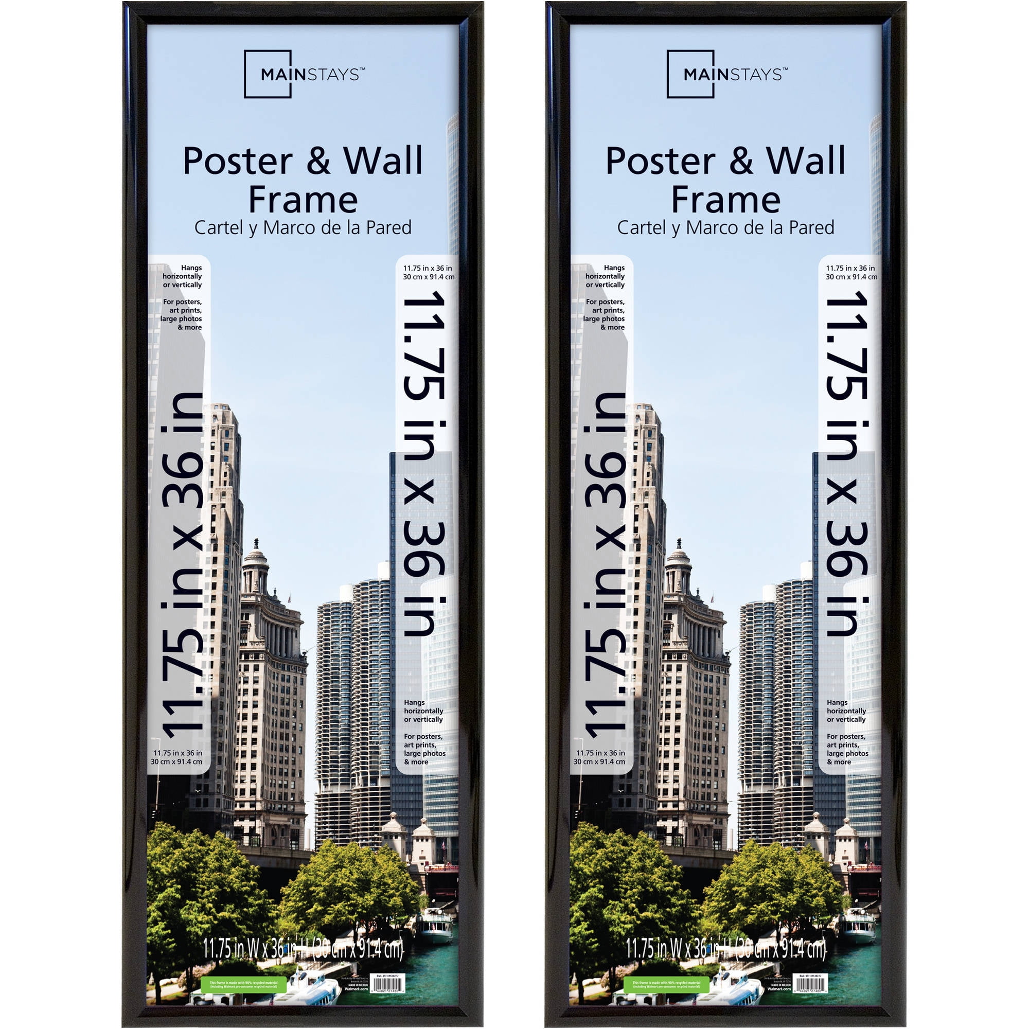 Mainstays 11.75x 36 Rounded Black Poster Picture Frame, Set of 2