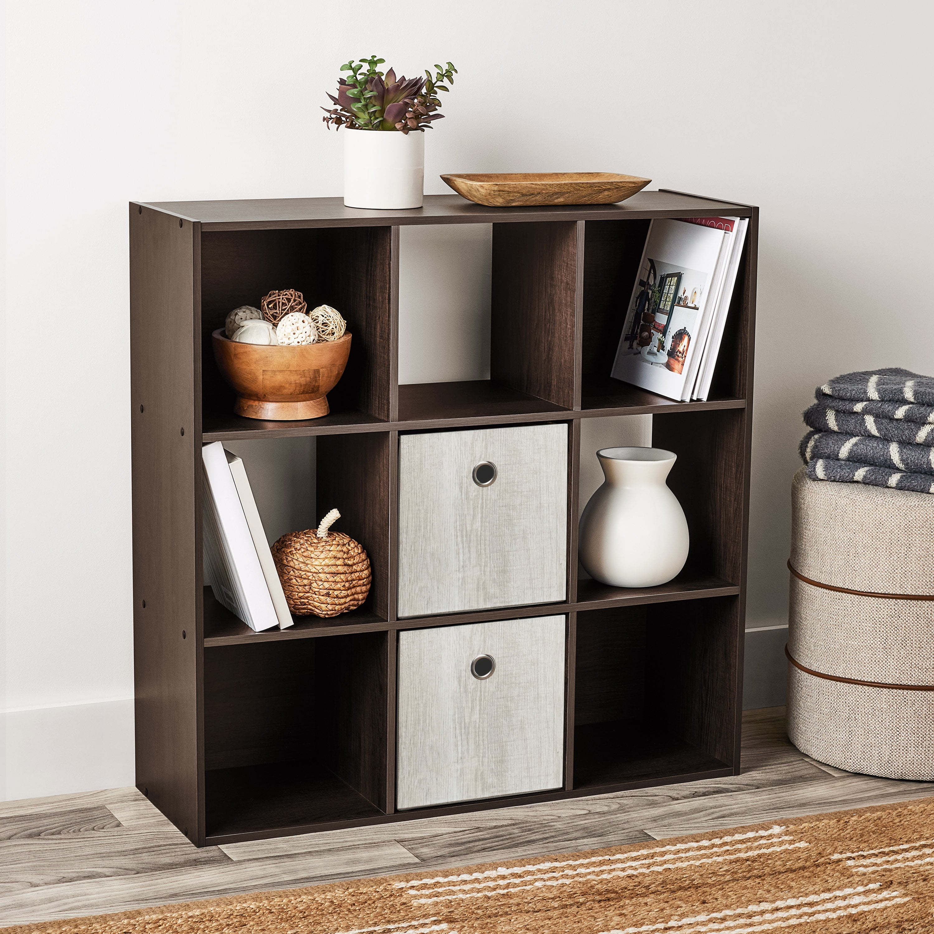 Mainstays 11" 9Cube Storage Organizer, Espresso  (图1)