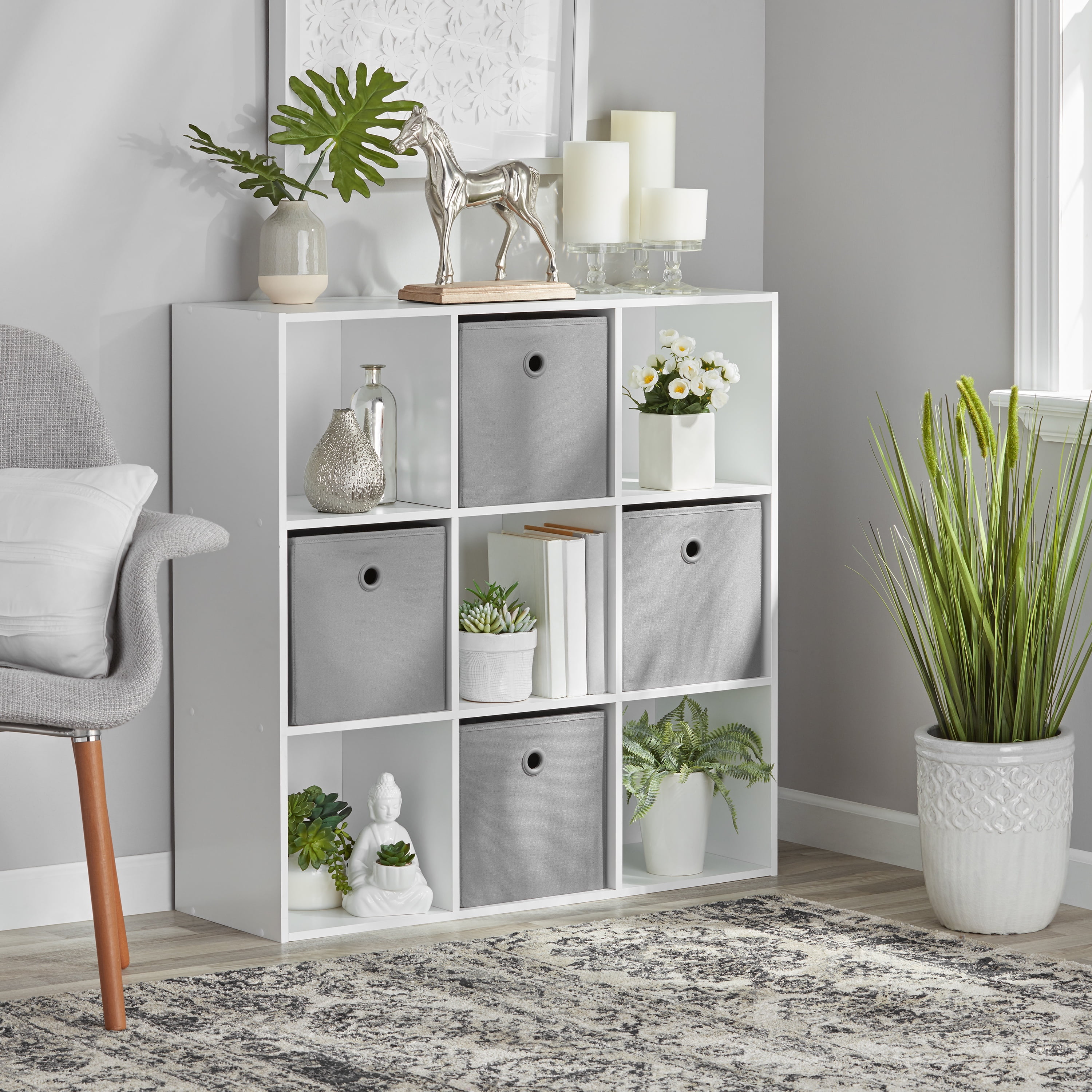 Mainstays 11" 9Cube Storage Organizer, White  (图1)