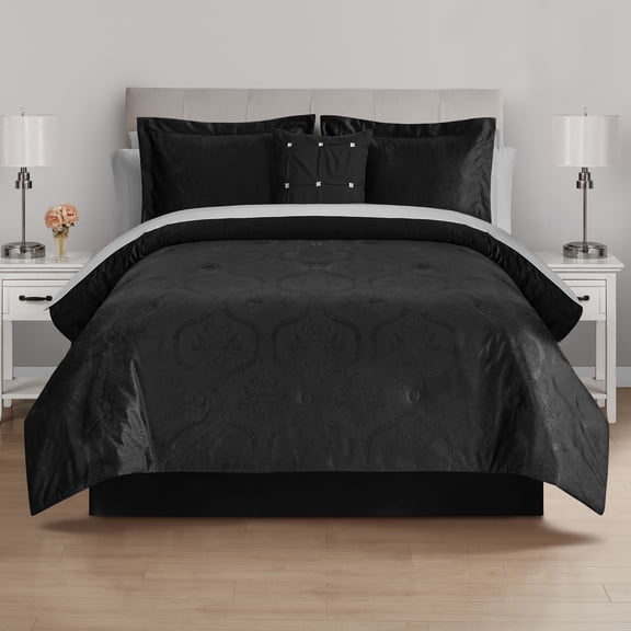 Mainstays All in One Reversible Comforter and Sheet Set- 11 Piece, King, Black Velvet