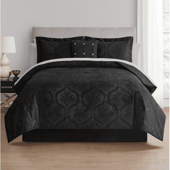 Mainstays All in One Reversible Comforter and Sheet set- 11 Piece, Queen, Black Velvet