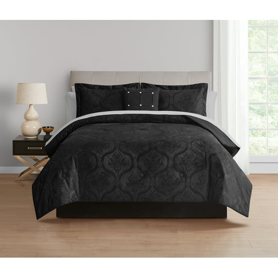 Mainstays 11-Piece Bed in a Bag Comforter Set with Sheets, Black Velvet, Queen