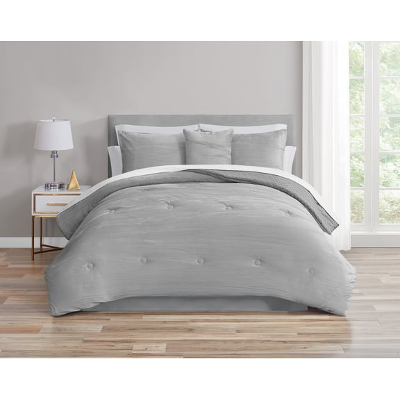 Mainstays 11-Piece Bed in a Bag Comforter Set with Sheets, Gray Crushed Velvet, Queen, Unisex