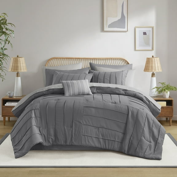 Mainstays All in One Reversible Comforter and Sheet set- 11 Piece, King, Grey Texture