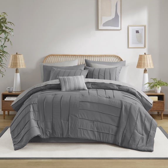 Mainstays All in One Reversible Comforter and Sheet set- 11 Piece, Queen, Grey Texture