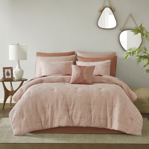 Mainstays All in One Reversible Comforter and Sheet set- 11 Piece, Full, Pink Arch
