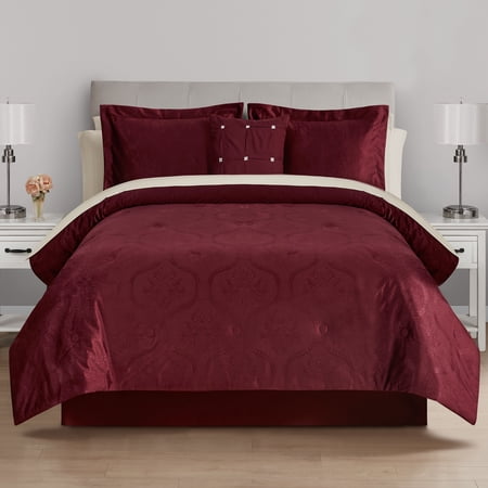 Mainstays All in One Reversible Comforter and Sheet Set- 11 Piece, Full, Red Velvet