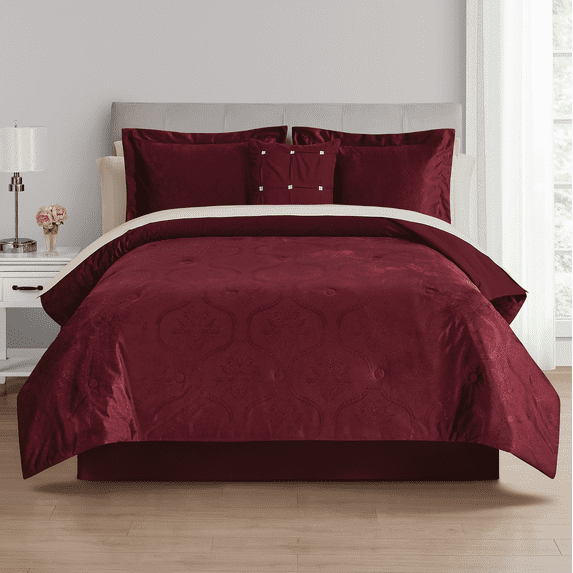 Mainstays 11-Piece Bed in a Bag Comforter Set with Sheets, Red Velvet, King