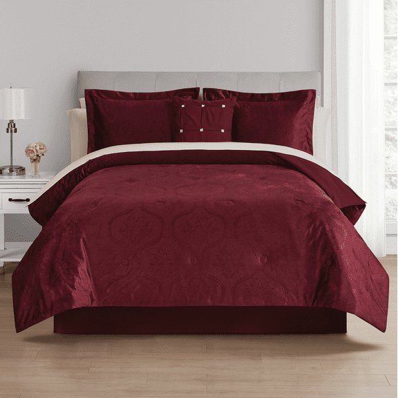Mainstays All in One Reversible Comforter and Sheet set- 11 Piece, King, Red Velvet