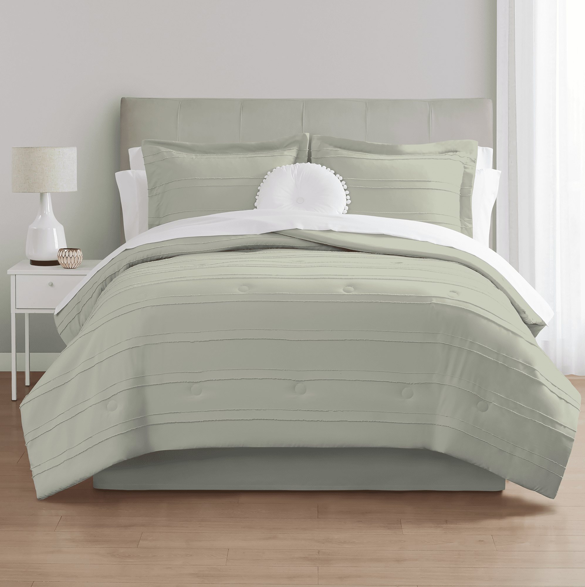 Mainstays All in One Reversible Comforter and Sheet Set- 11 Piece, King, Soft Sea