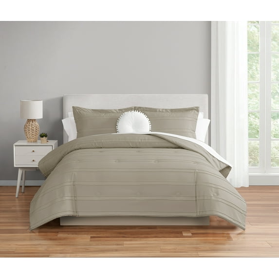 Mainstays 11 Piece Bed in a Bag Comforter Set with Sheets, Tan Stripe, King, Unisex