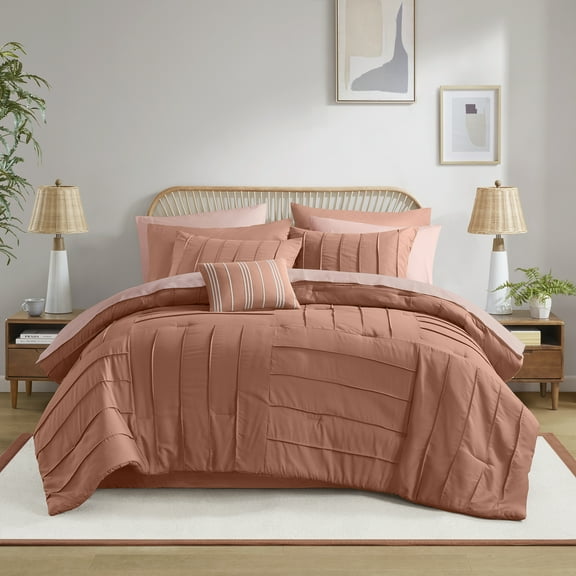 Mainstays 11-Piece Bed in a Bag Comforter Set with Sheets, Terracotta Texture, Full
