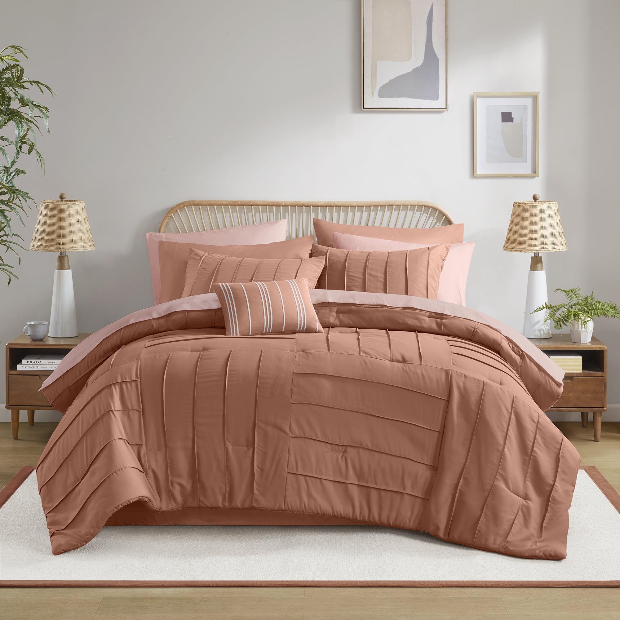 Mainstays 11-Piece Bed in a Bag Comforter Set with Sheets, Terracotta Texture, King