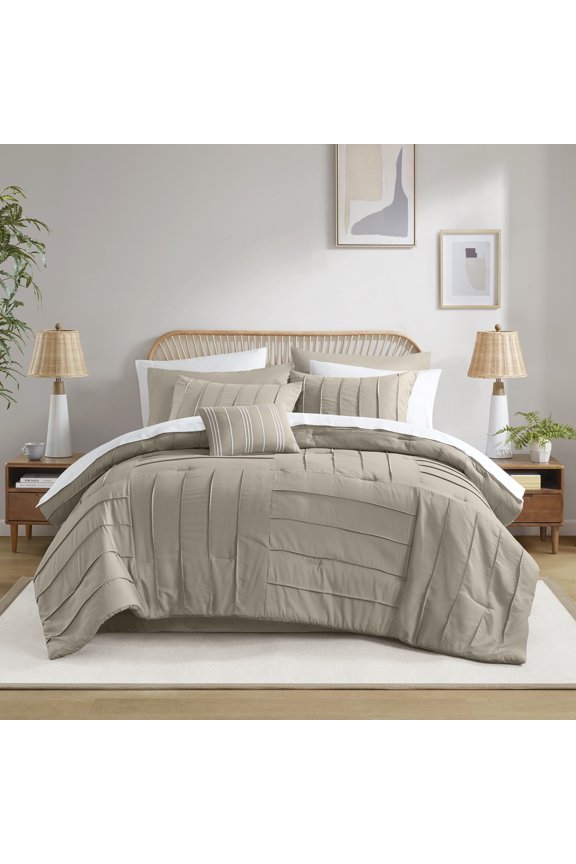 All in One Reversible Comforter and Sheet set- 11 Piece, Queen, Washed Stone Texture