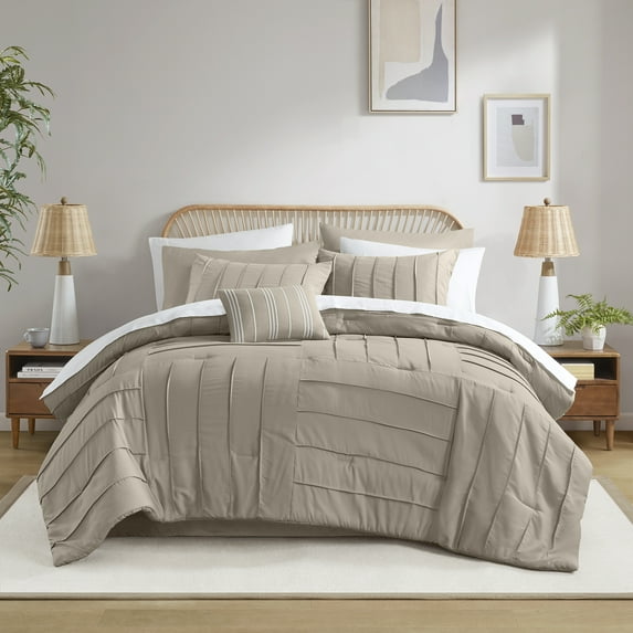Mainstays 11 Piece Bed in a Bag Comforter Set with Sheets, Washed Stone Texture, Queen