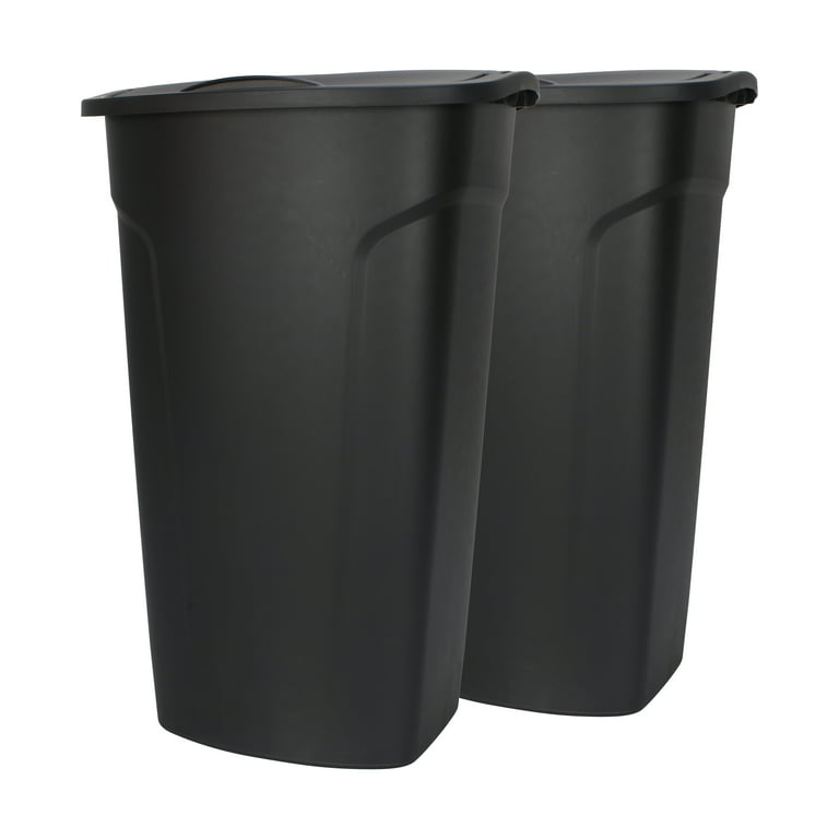Mainstays 11 gal Plastic Easy Lift Lid Kitchen Trash Can, 2 Pack, Black