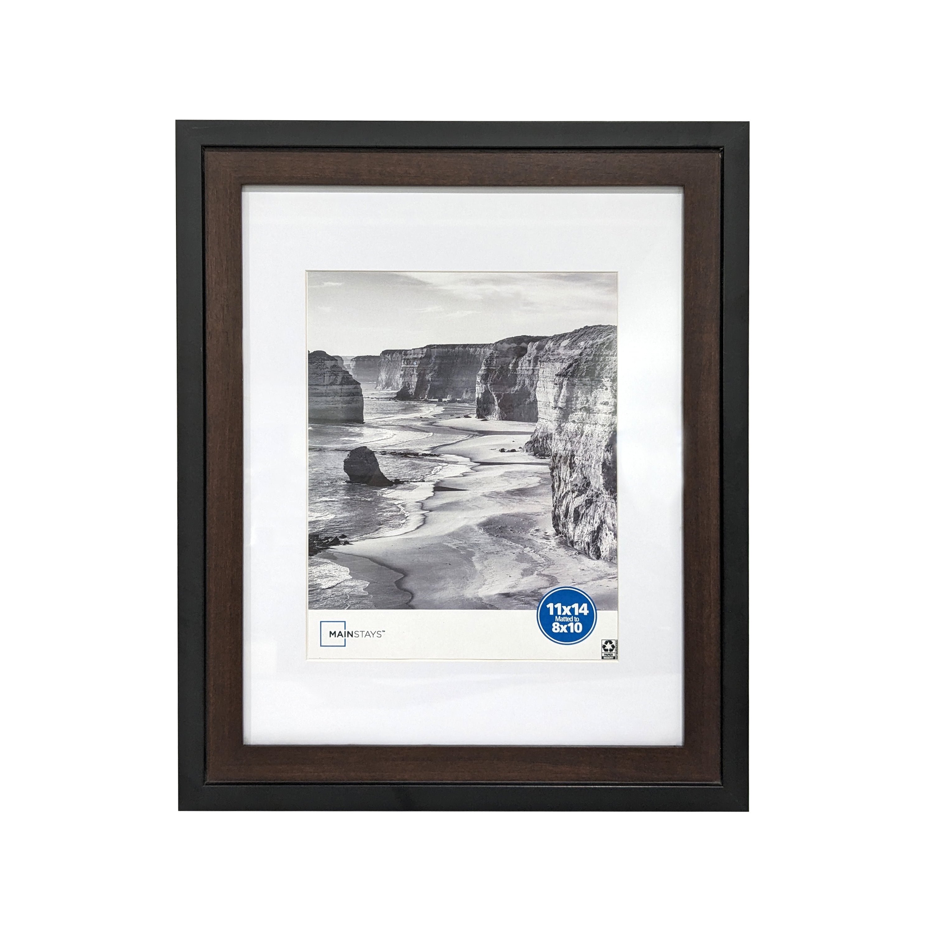 Mainstays 11” x 14" Matted to 8” x 10" TwoTone Black Wood Photo Frame