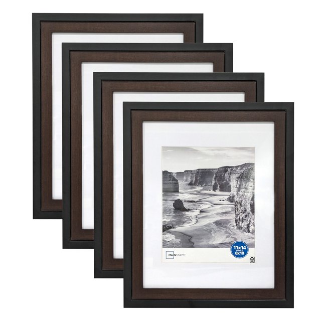 Mainstays 11x14 Inch Matted to 8X10 Inch Two Tone Black Frames 4 PC
