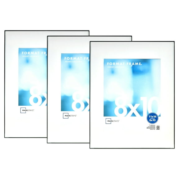 Mainstays 11x14 Matted to 8x10 Front Loading Picture Frame, Black, Set of 3