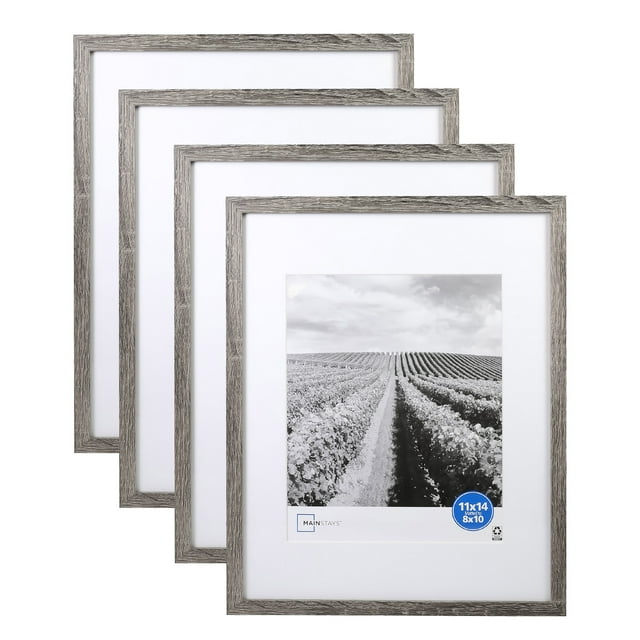Mainstays 11x14 Matted to 8x10 Linear Gallery Wall Picture Frame, Set of 4, Rustic Gray
