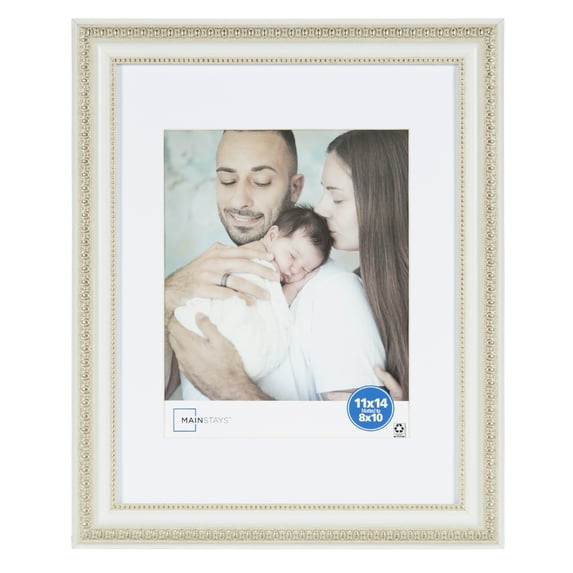 Mainstays 11x14 Matted to 8x10 White Ornate Decorative Tabletop Picture Frame