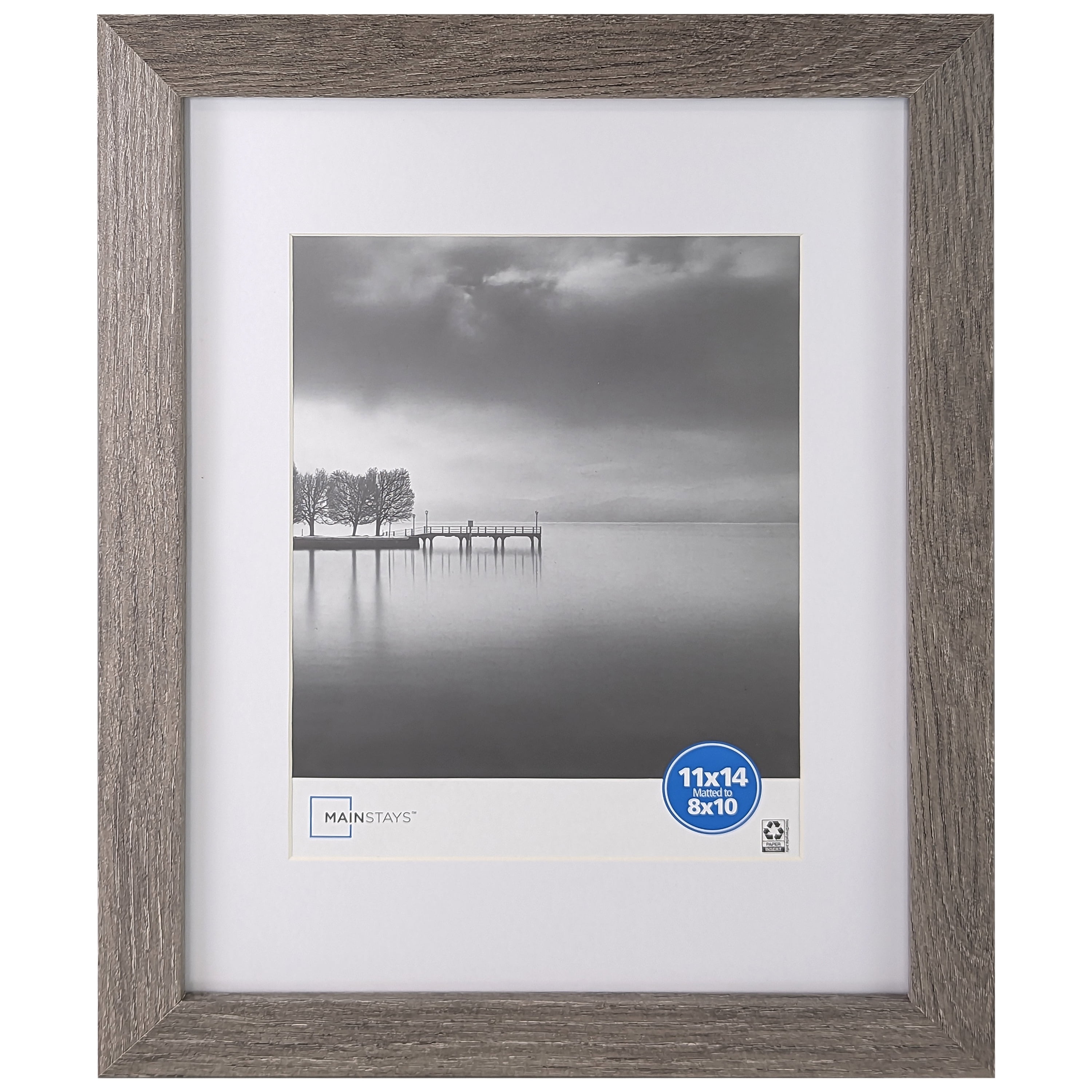 Mainstays 11x14 Matted to 8x10 Wide Beveled Picture Frame, Rustic Gray