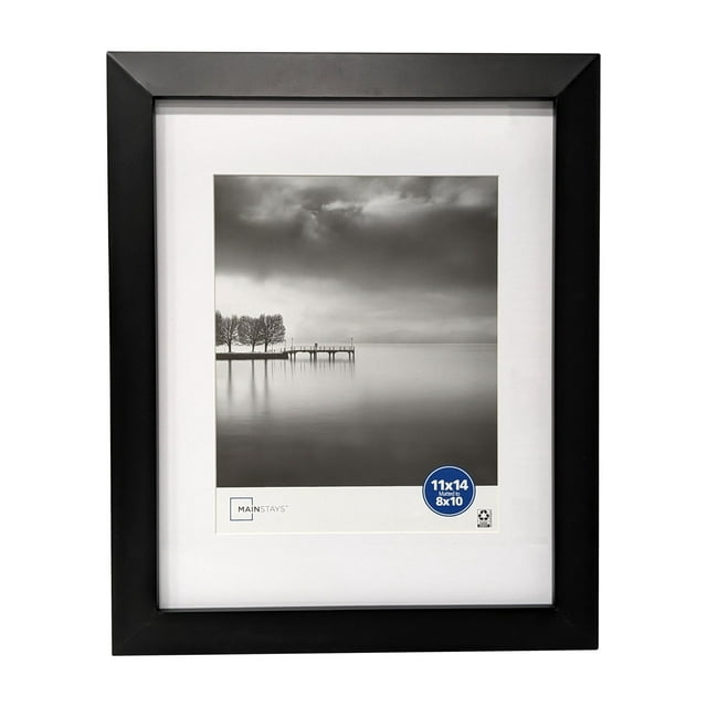 Mainstays 11x14 Matted to 8x10 Wide Beveled Tabletop Picture Frame, Black