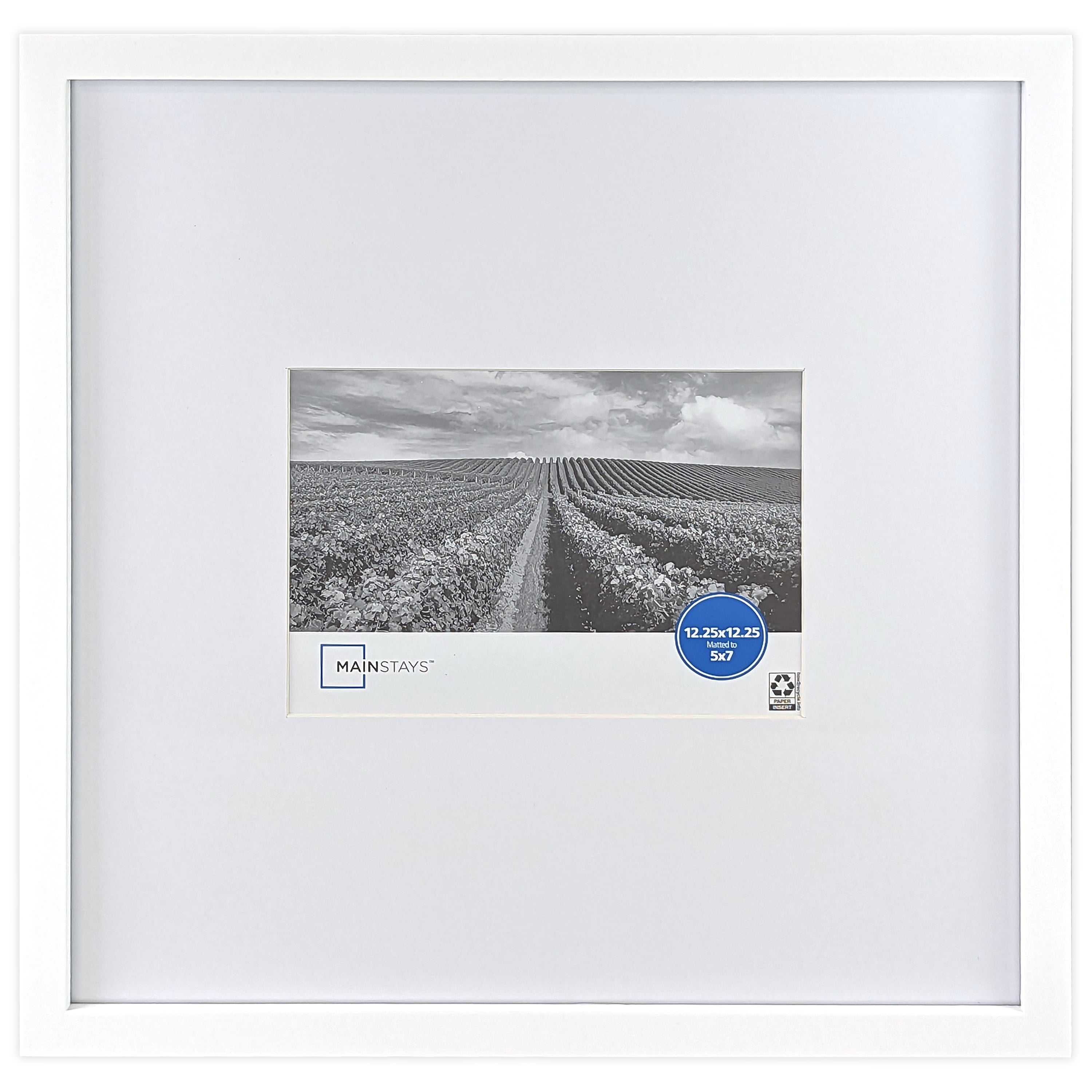 Mainstays 12.25x12.25 Matted to 5x7 Picture Frame, White