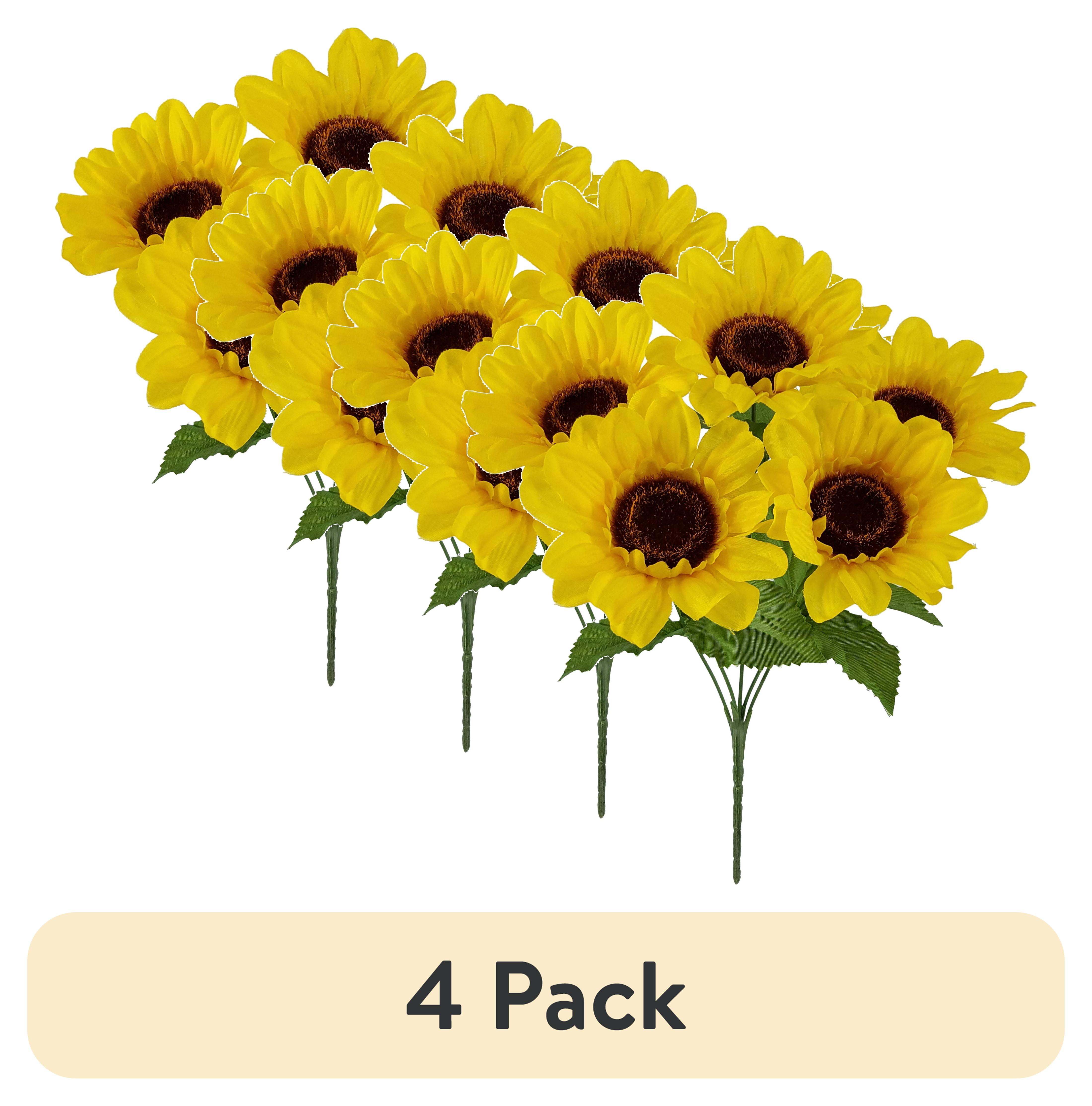 (4 pack) Mainstays 12.5 in Indoor Artificial Sunflower Pick, Yellow Color.