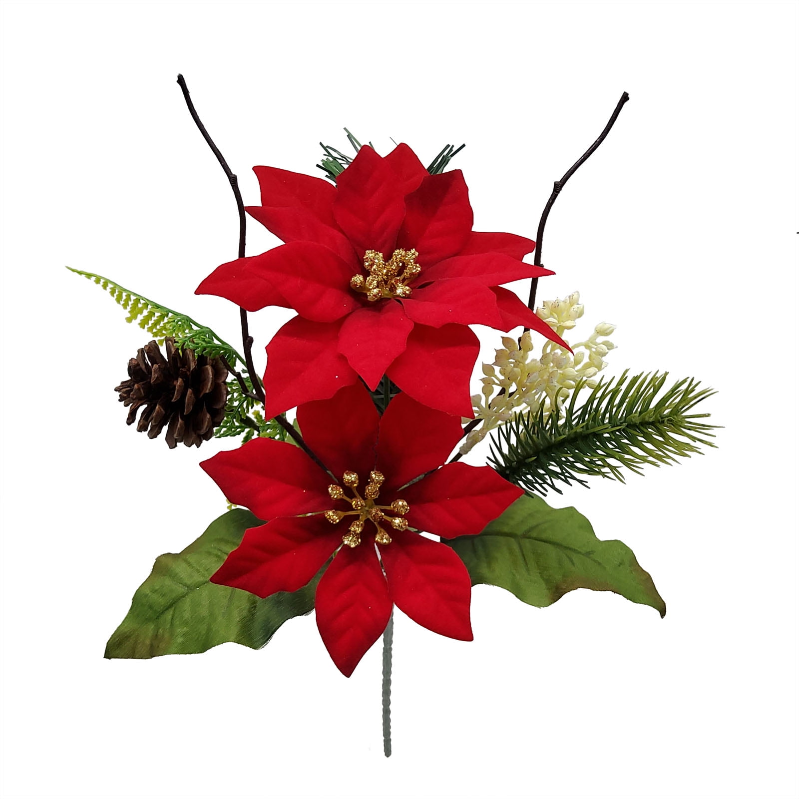 Mainstays 12.5in Indoor Artificial Floral Pick, Polyester Poinsettia, Red Color.