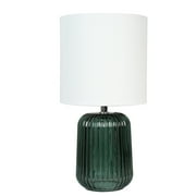 Mainstays 12.75"H Mini Green Glass Stripe Table Lamp with White Lamp Shade