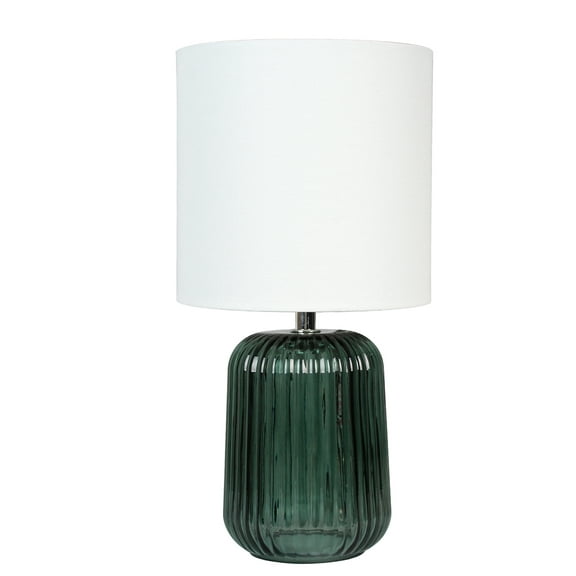 Mainstays 12.75"H Mini Green Glass Stripe Table Lamp with White Lamp Shade