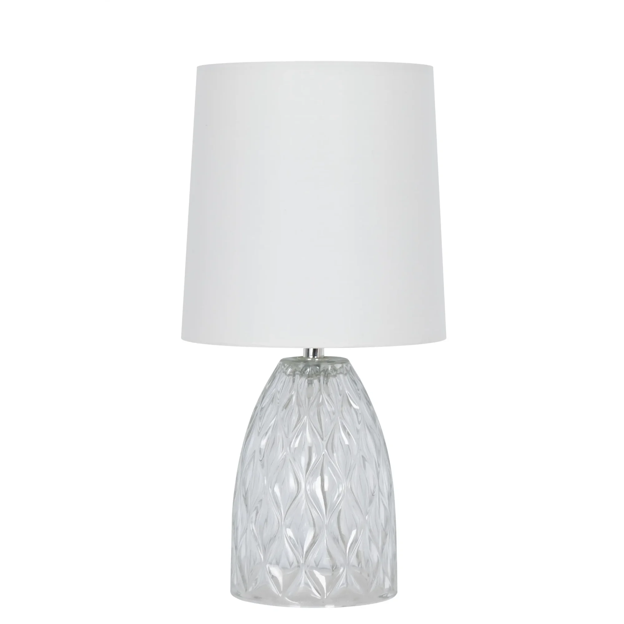 Mainstays 12.75” Mini Clear Glass Table Lamp with White Shade