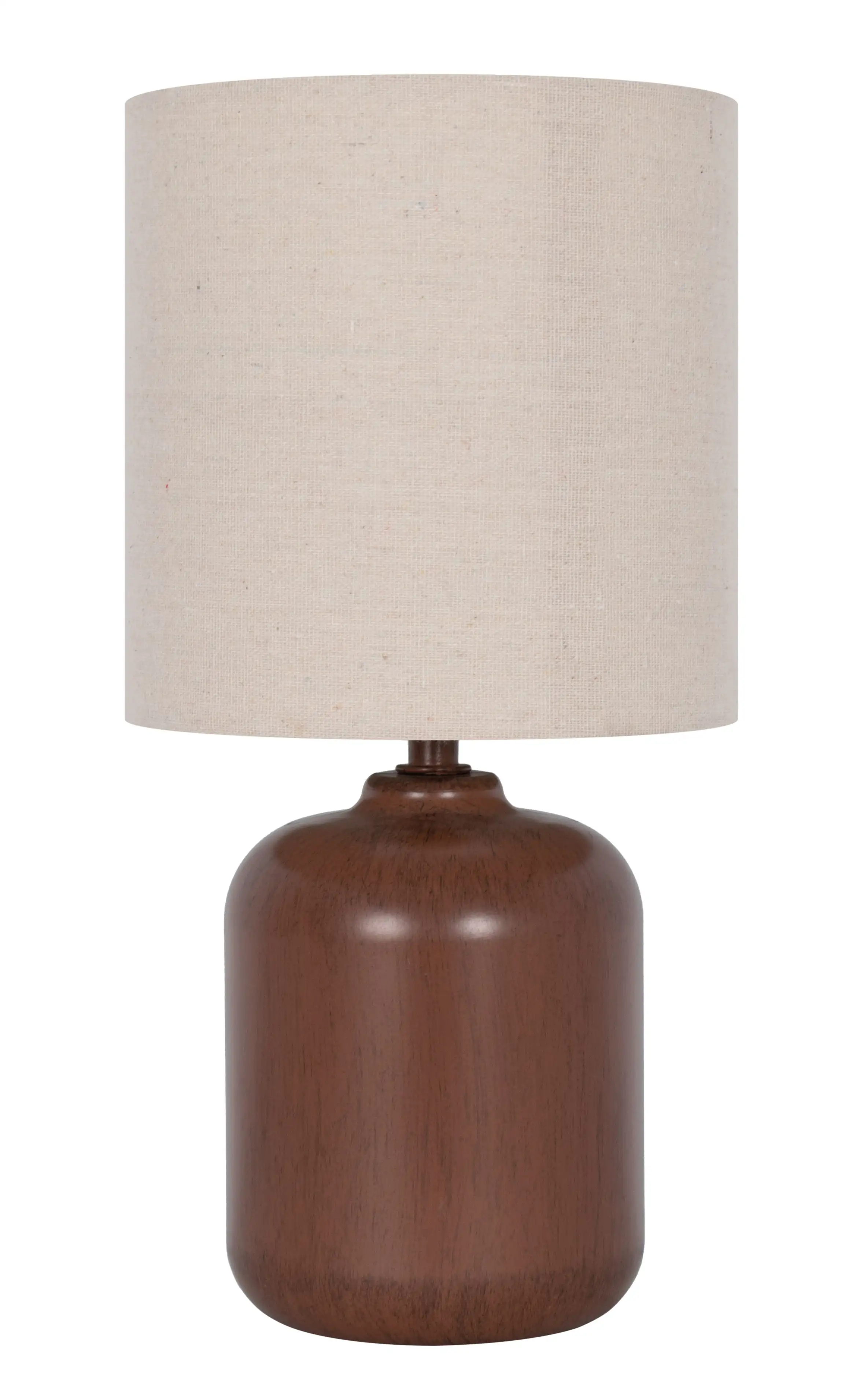 12.75" Brown Faux Wood Table Lamp with Oatmeal Linen Shade