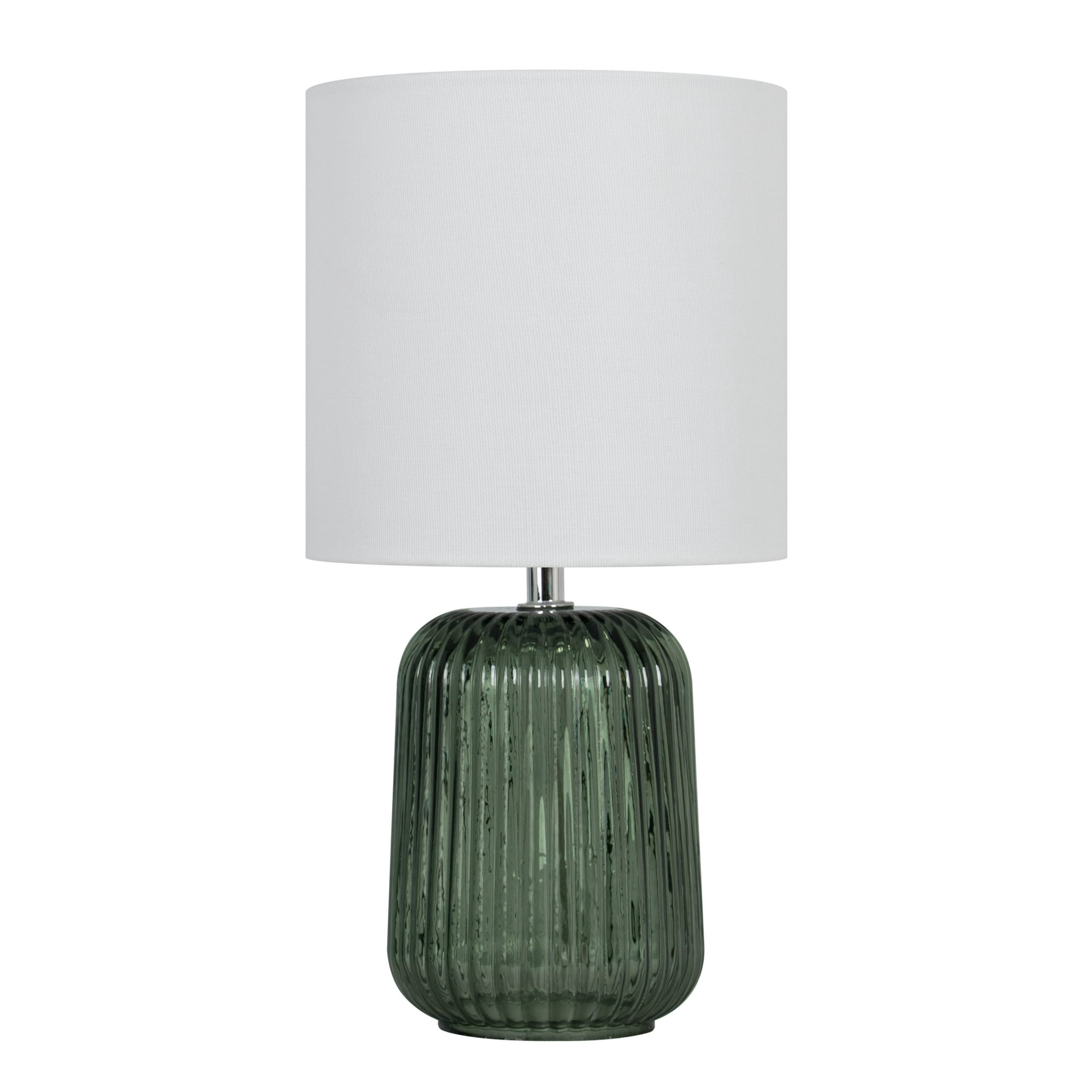 Mainstays Green Glass Table Lamp with White Linen Shade, 12.75 Inch