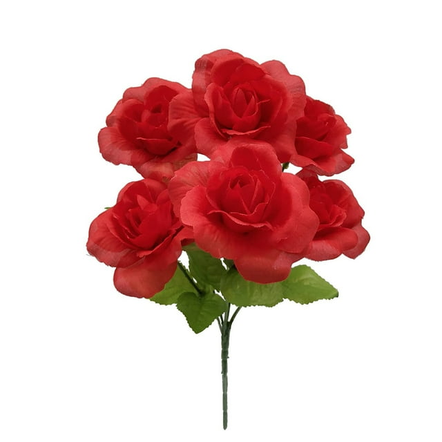 Mainstays 12.75in Indoor Artificial Red Rose Pick with Leaves.