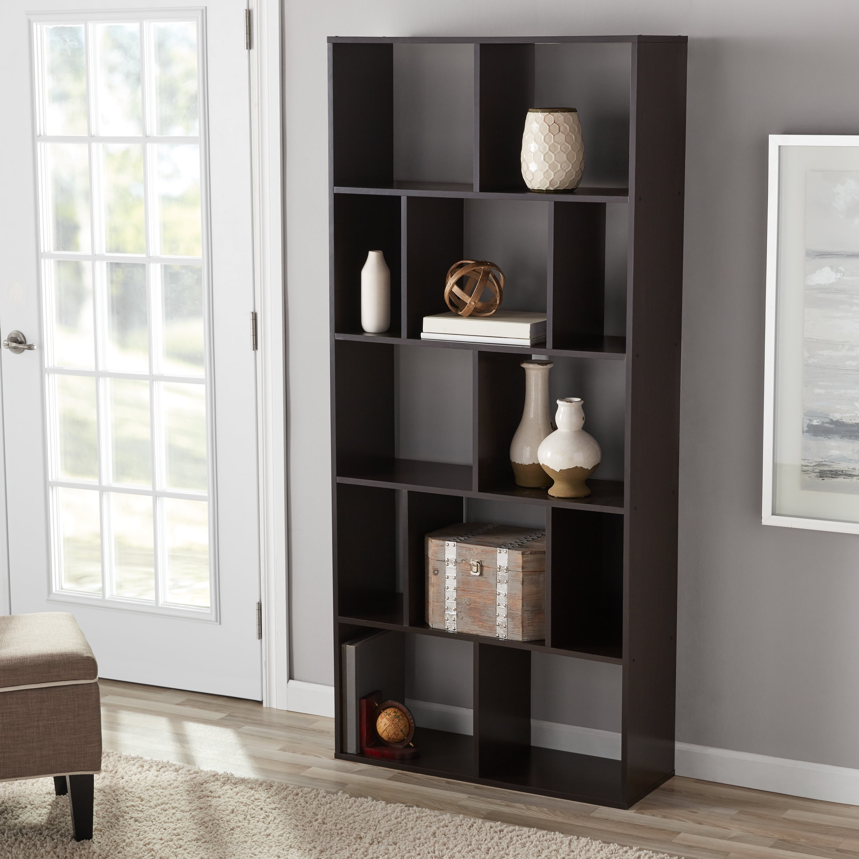 Mainstays 12-Cube Square Shelf Bookcase, Espresso