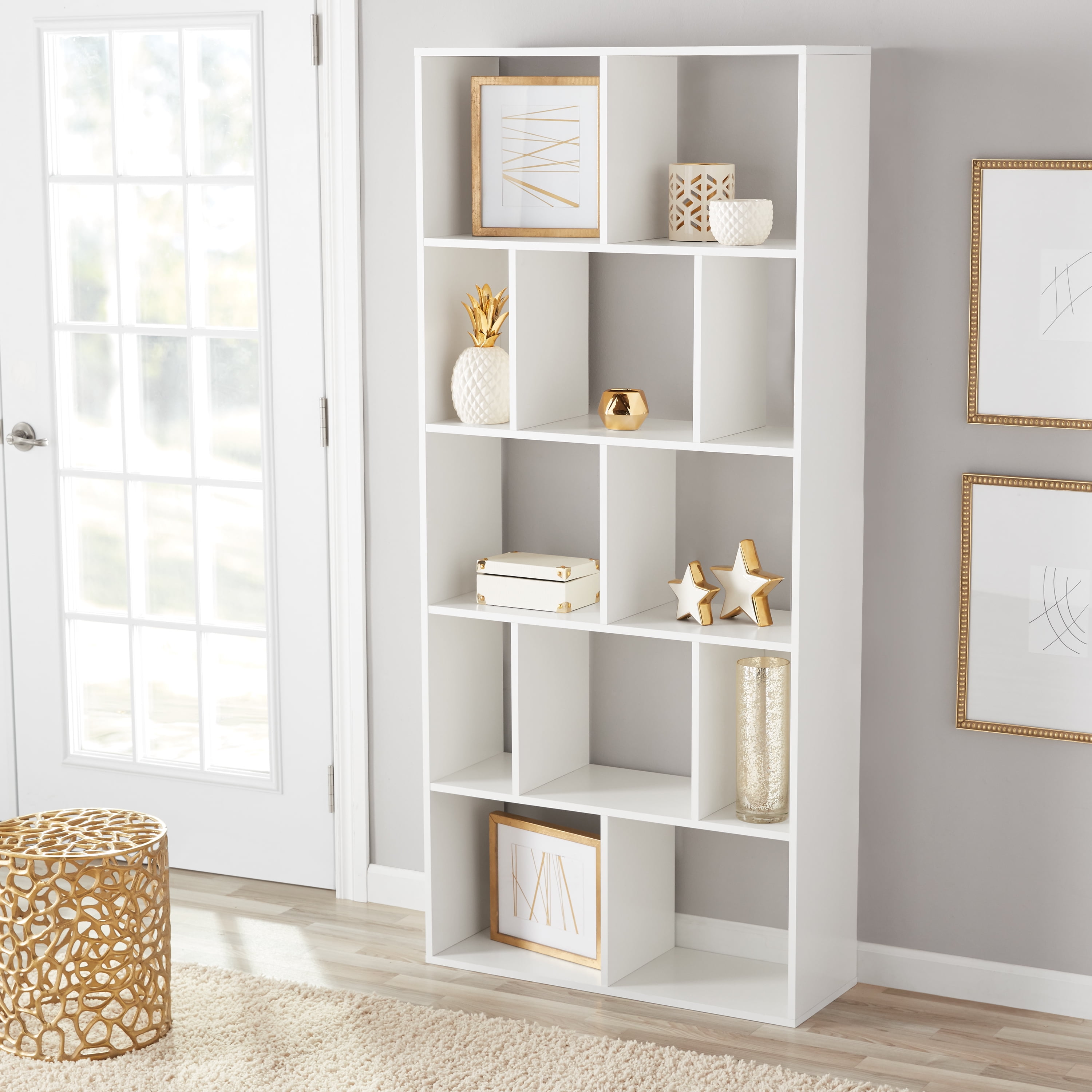 Mainstays Modern 12-Cube Square Shelf Bookcase, White
