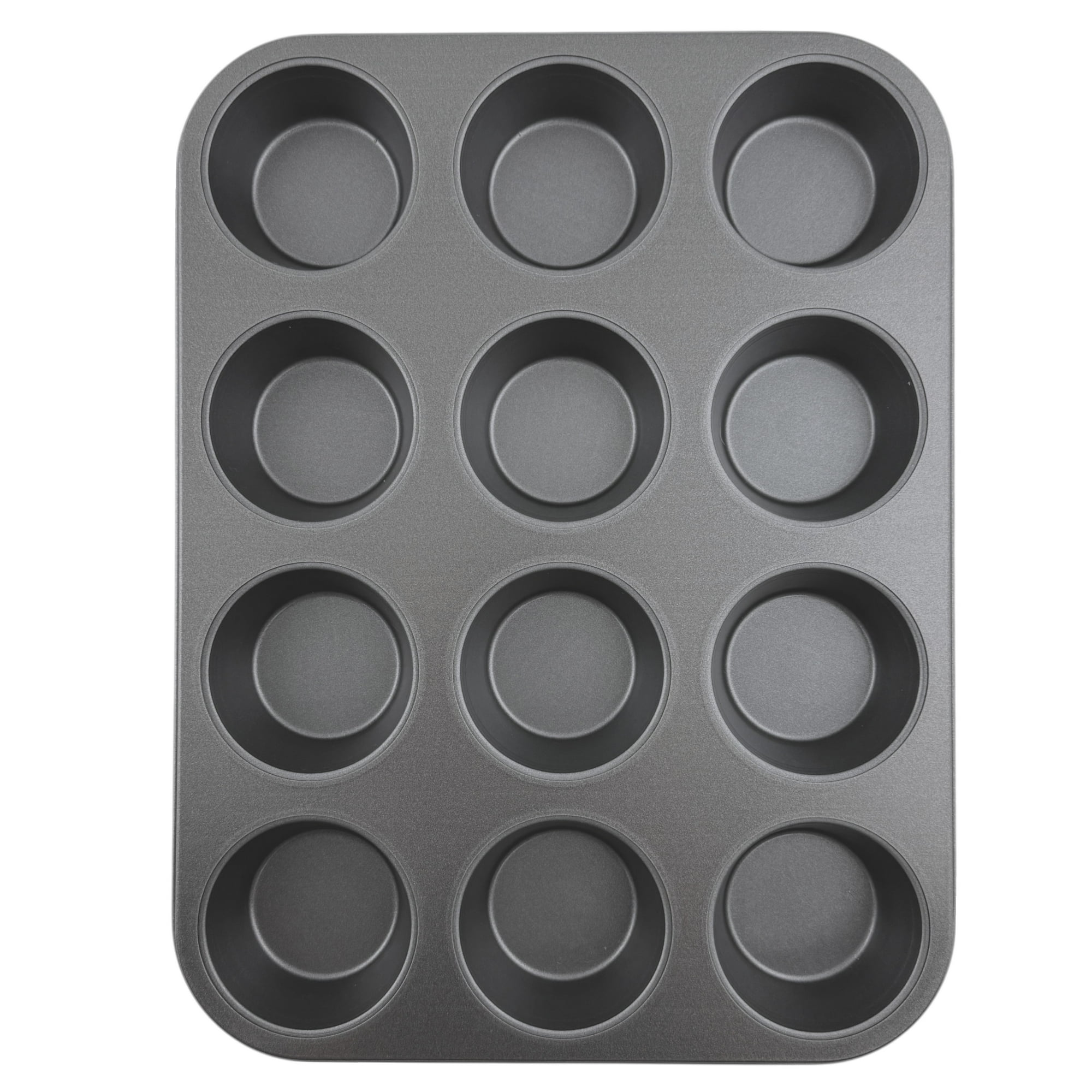 Mainstays 12-Cup Nonstick Muffin Pan, Cupcake Pan, 2.9" Diameter Cup, Gray, 1 Count