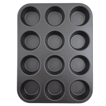Mainstays 12-Cup Nonstick Muffin Pan, Cupcake Pan, 2.9" Diameter Cup, Gray