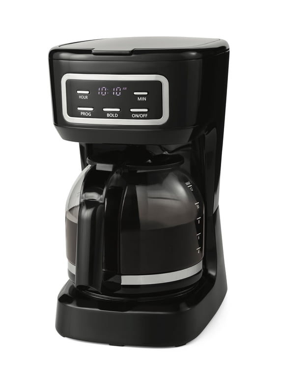 Mainstays Black 12-Cup Drip Coffee Maker with Removable Filter