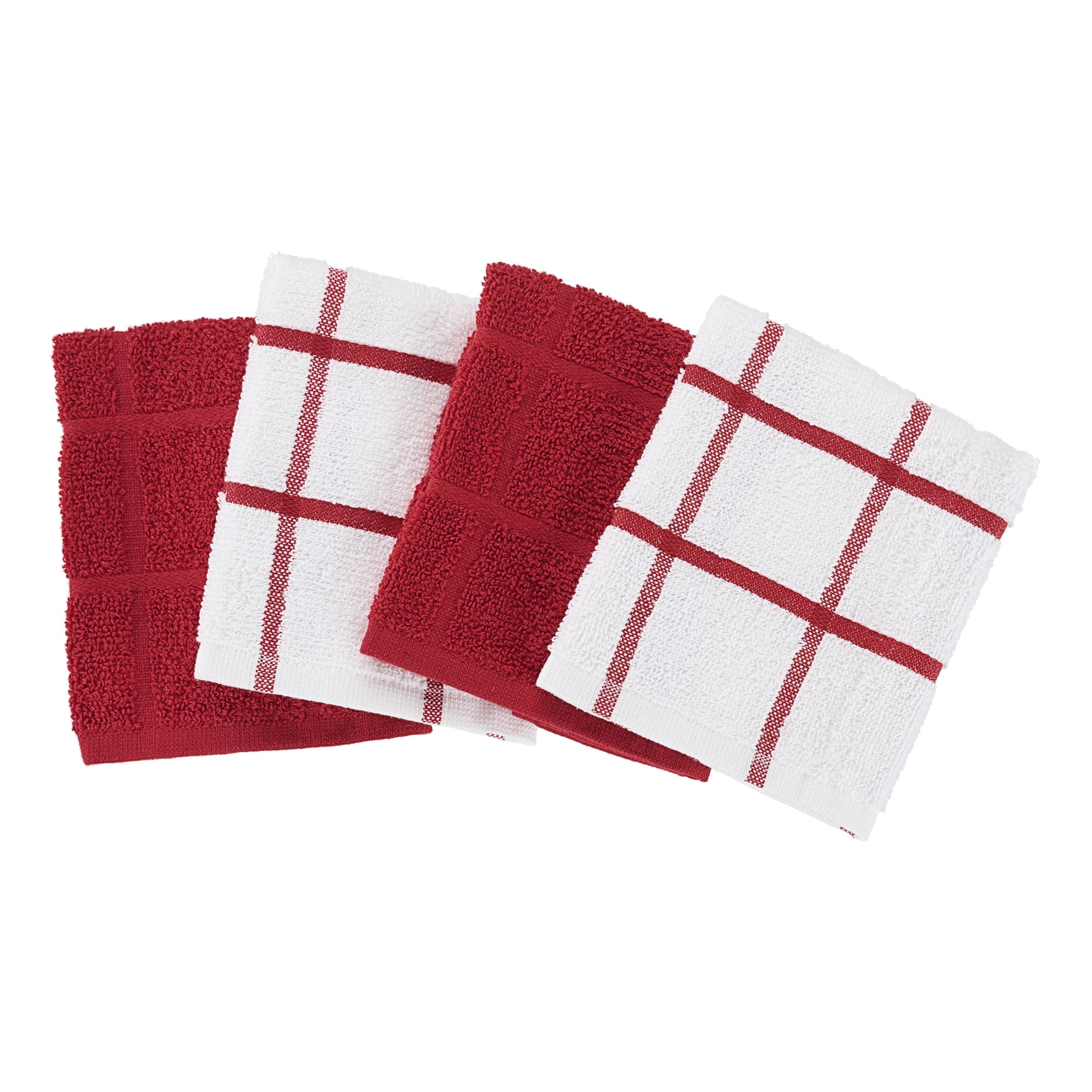 Mainstays 12-Pack 12"x12" Woven Kitchen Dish Cloth Set, Red Sedona
