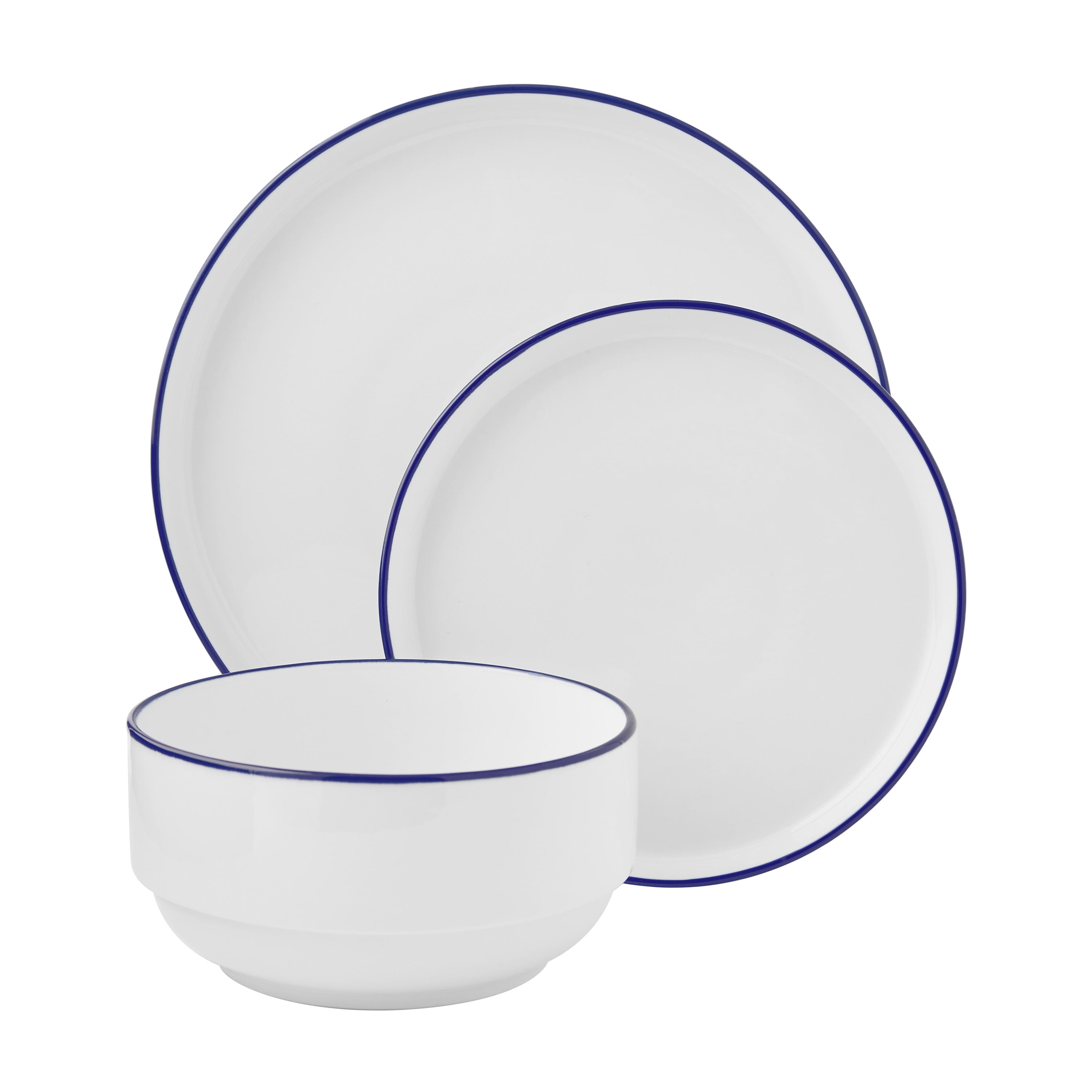 12-Piece Blue Rim Stoneware Dinnerware Set