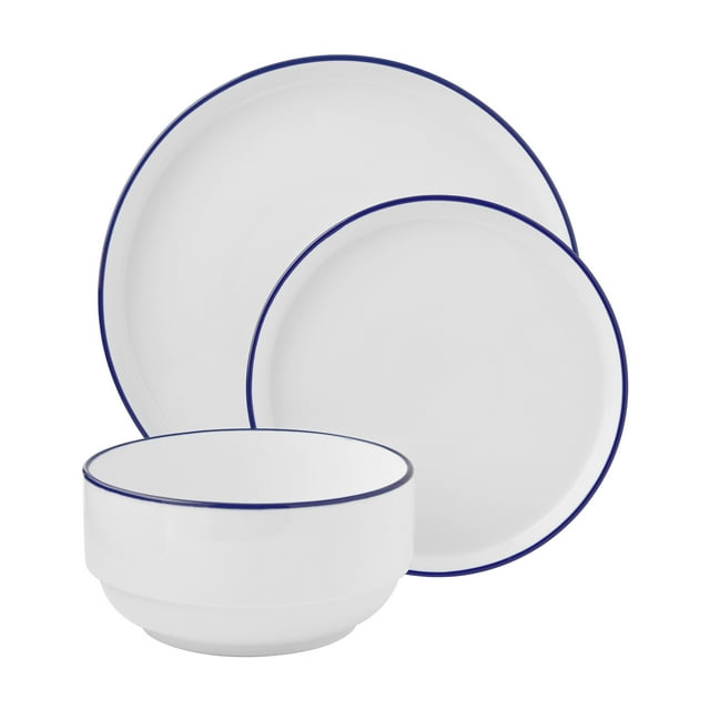 Mainstays 12-Piece Blue Rim Stoneware Dinnerware Set