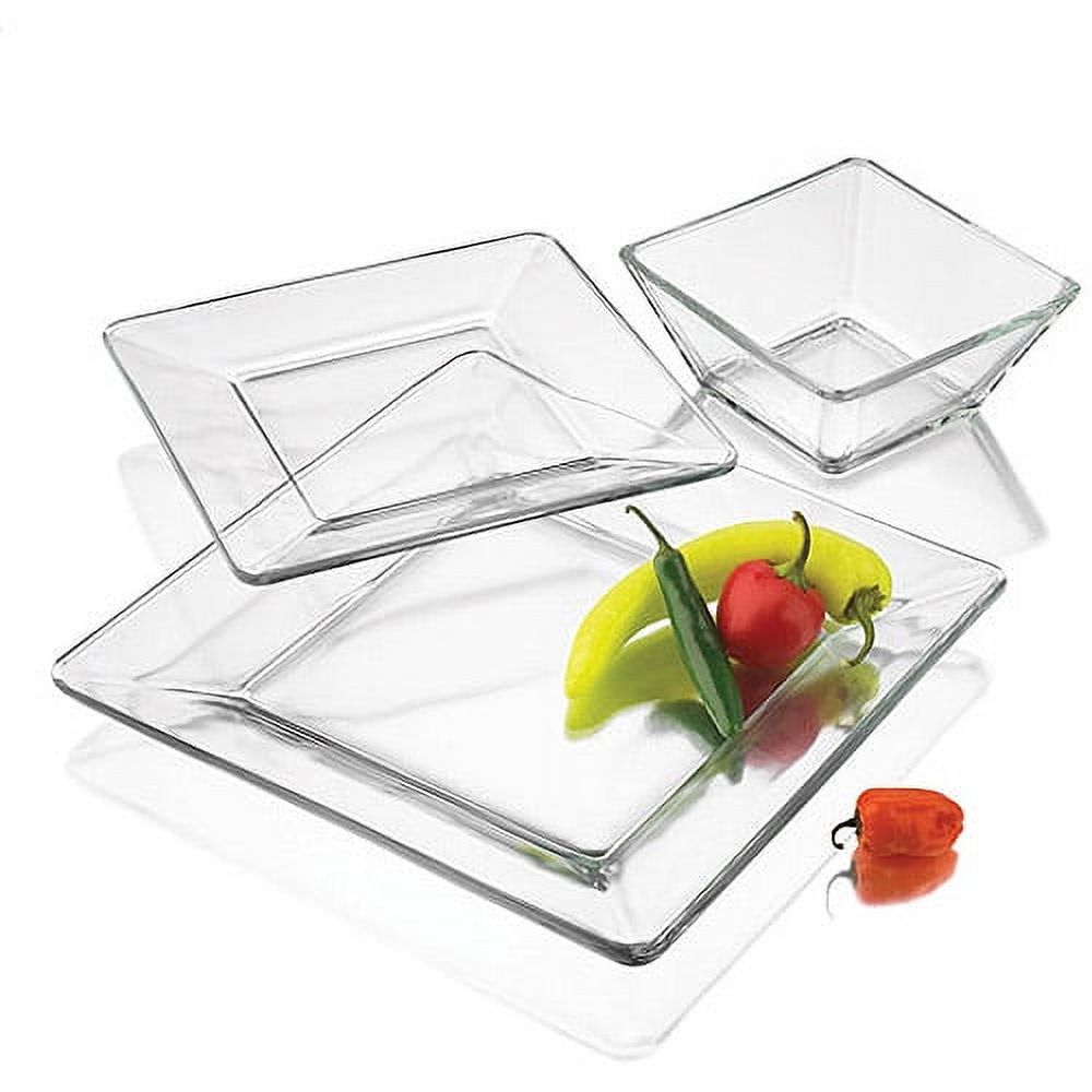 Mainstays 12-Piece Square Clear Glass Dinnerware Set - image 1 of 13