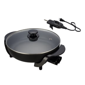 Mainstays 12" Round Ceramic Skillet with Glass Lid ,Black,Nonstick, 1200W, Removable Temp Control, Dishwasher Safe