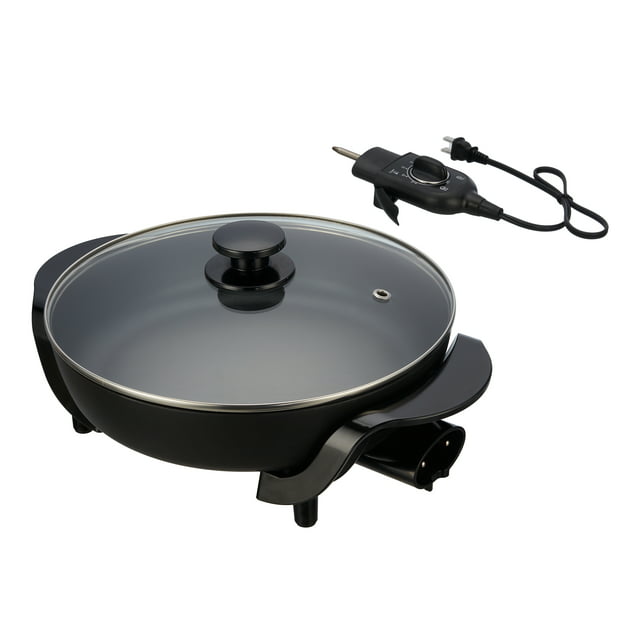 Mainstays 12" Round Nonstick Electric Skillet with Tempered Glass Cover, Mainstays Black