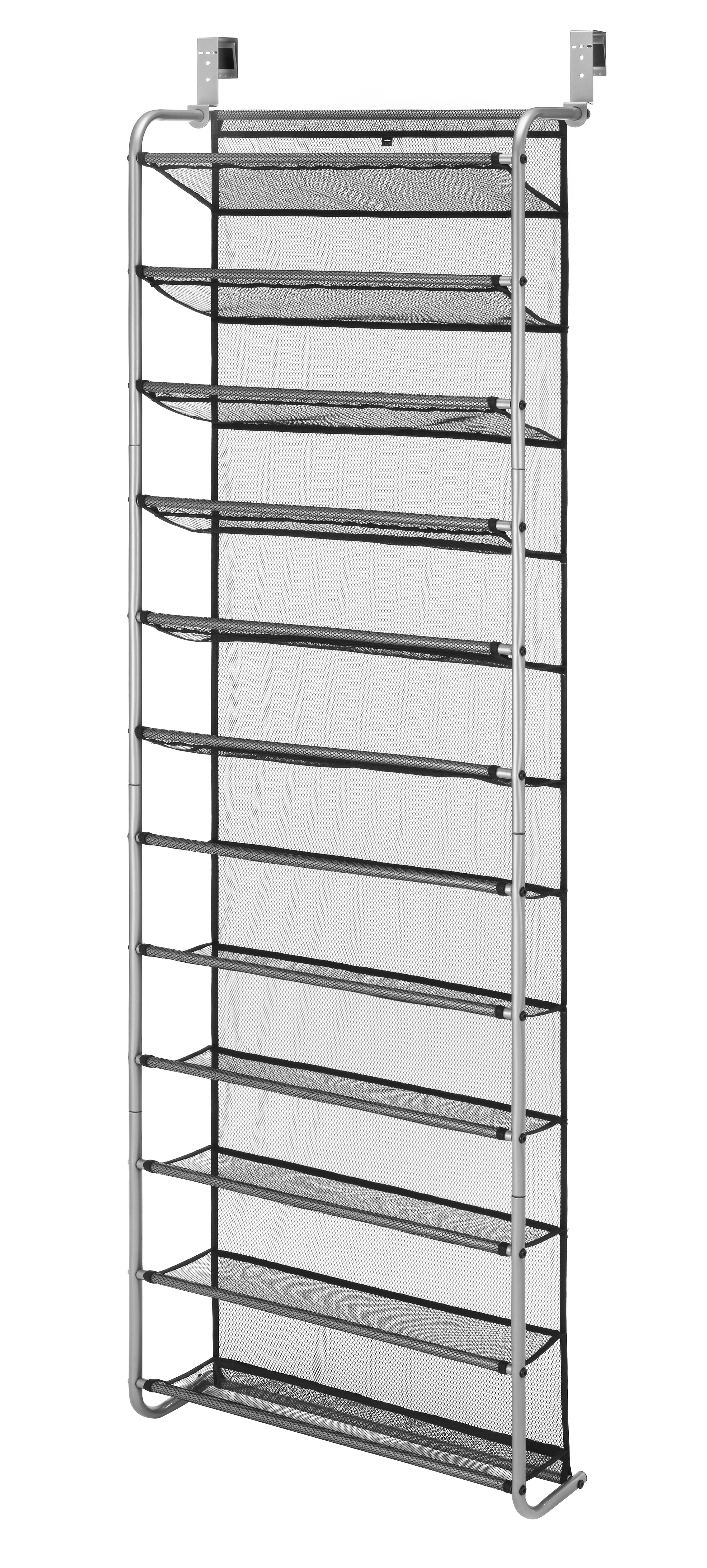 12 Tier Metal Tube Shoe Shelf Hook Over Door Shoe Organizer for 36