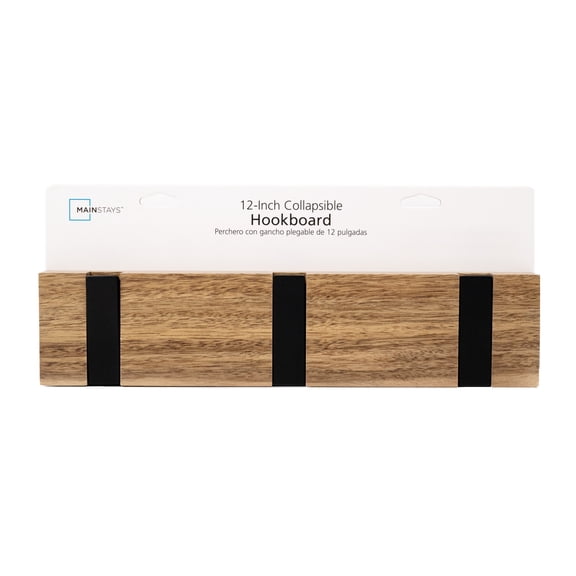 Mainstays 12 in 3-Hook Collapsible Wood & Metal Wall-Mount Hookboard