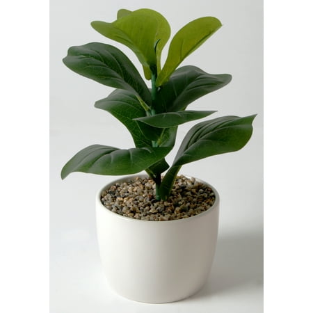 Mainstays 13" Artificial Plant Faux Fiddle Leaf in White Ceramic Vase